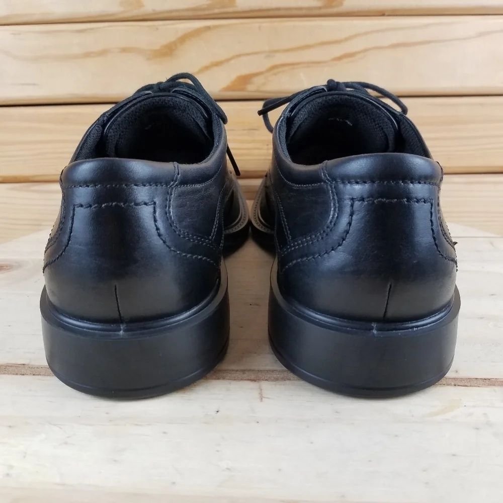 ECCO Black Leather 44 EUR Oxford Lace-up Dress Shoes Formal Business Shock Point